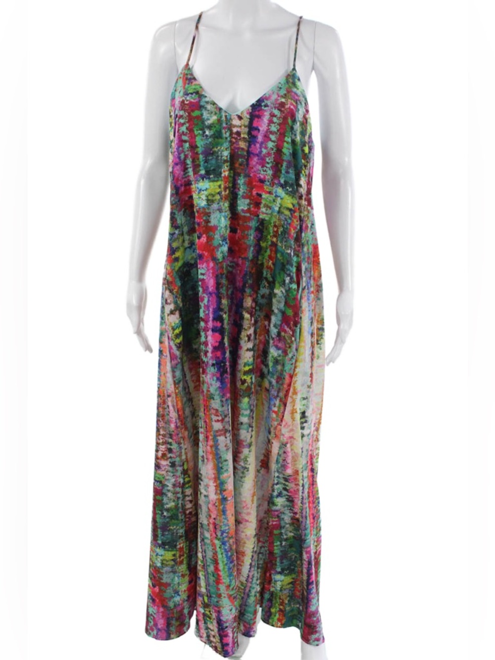 Nicole Miller Watercolor Print Satin Flowy Maxi Dress—Size Small